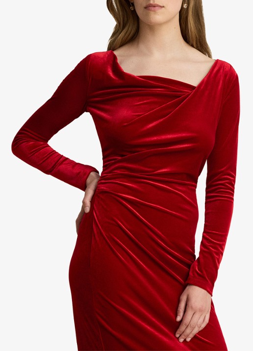 Ralph Lauren Midi jurk van fluweel met watervalhals