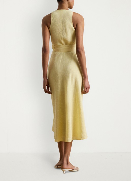 Ralph Lauren Midi jurk van linnen met streepprint - achterkant 5 yellow/white / geel