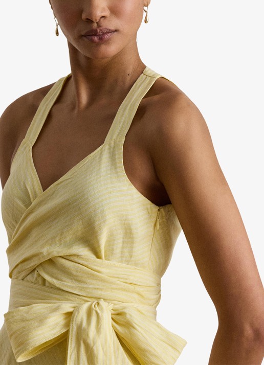 Ralph Lauren Midi jurk van linnen met streepprint - detail 3 yellow/white / geel
