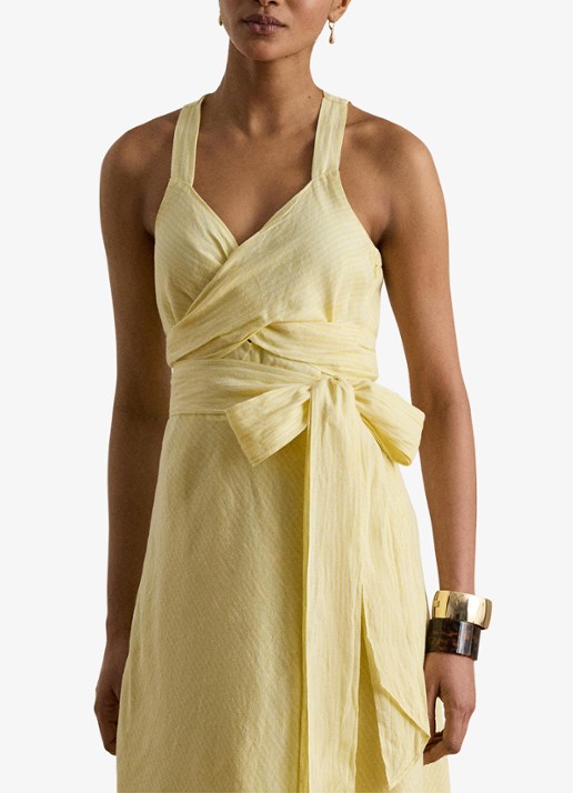 Ralph Lauren Midi jurk van linnen met streepprint - detail 4 yellow/white / geel