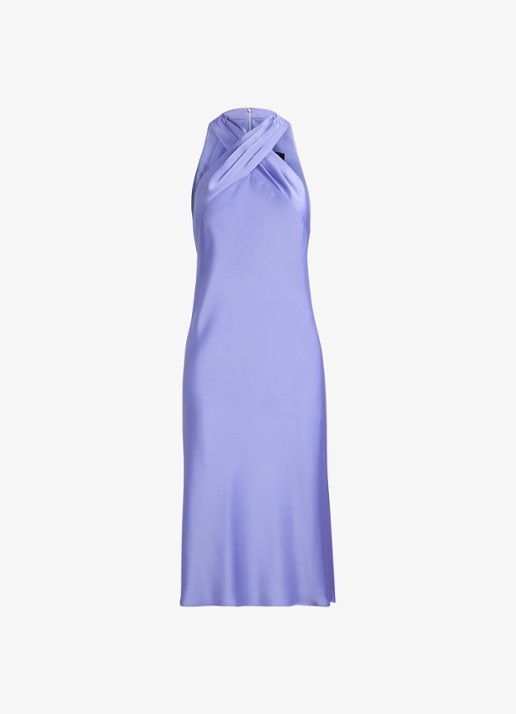 Ralph Lauren Midi jurk van satijn - voorkant 5 banker blue / lichtblauw
