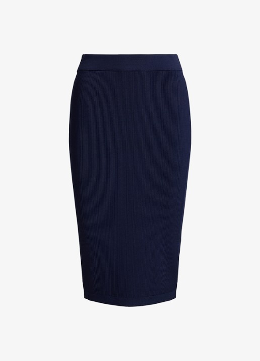 Ralph Lauren Midi kokerrok met ribstructuur - voorkant refined navy / blauw