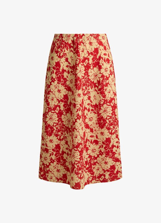 Ralph Lauren Midi rok met bloemenprint - voorkant red tan / rood