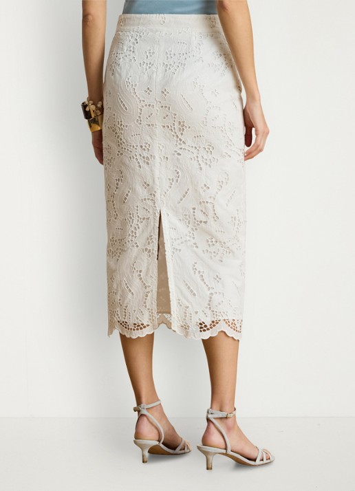 Ralph Lauren Midi rok met broderie - achterkant wit