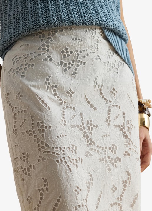 Ralph Lauren Midi rok met broderie - detail 5 wit