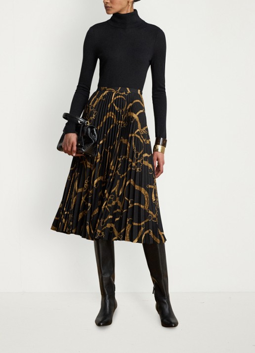 Ralph Lauren Midi rok met print - voorkant 2 black/tan / zwart