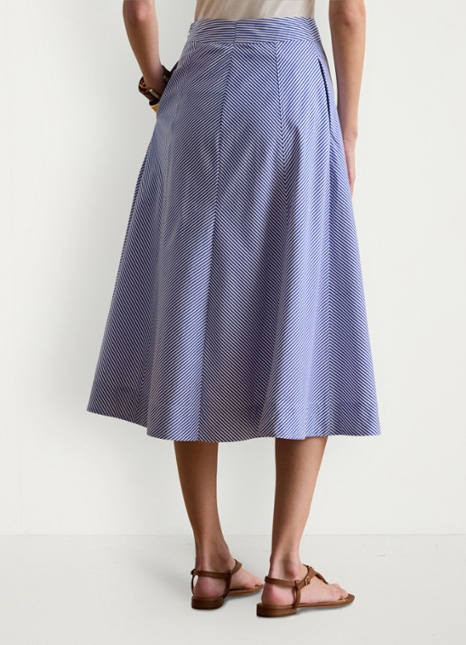 Ralph Lauren Midi rok met streepprint met steekzakken - achterkant 5 blue / blauw