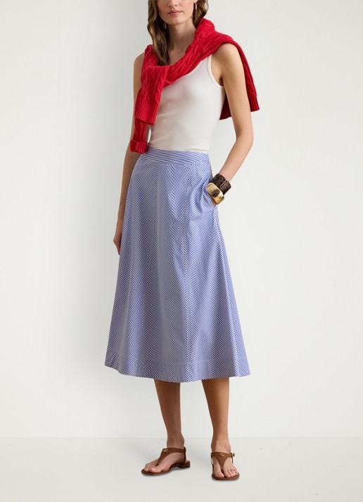 Ralph Lauren Midi rok met streepprint met steekzakken - voorkant 2 blue / blauw