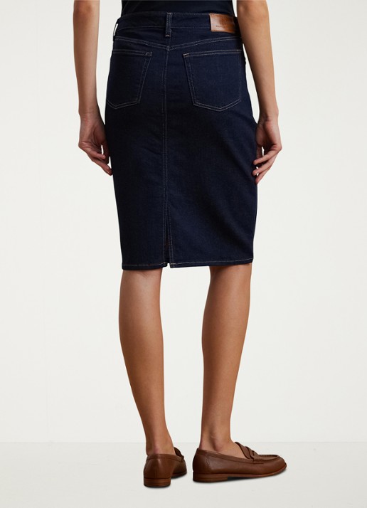 Ralph Lauren Midi rok van chambray - achterkant 3 rinse wash / indigo