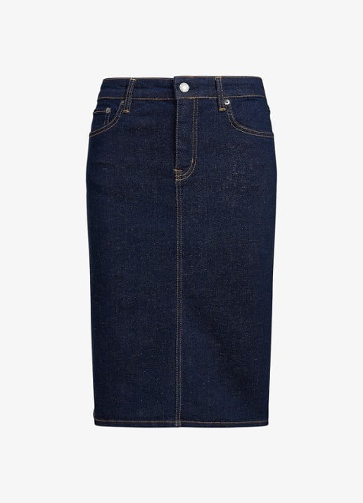 Ralph Lauren Midi rok van chambray - voorkant rinse wash / indigo
