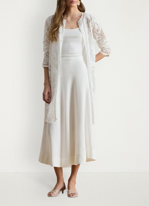 Ralph Lauren Midi rok van linnen - voorkant 2 wit