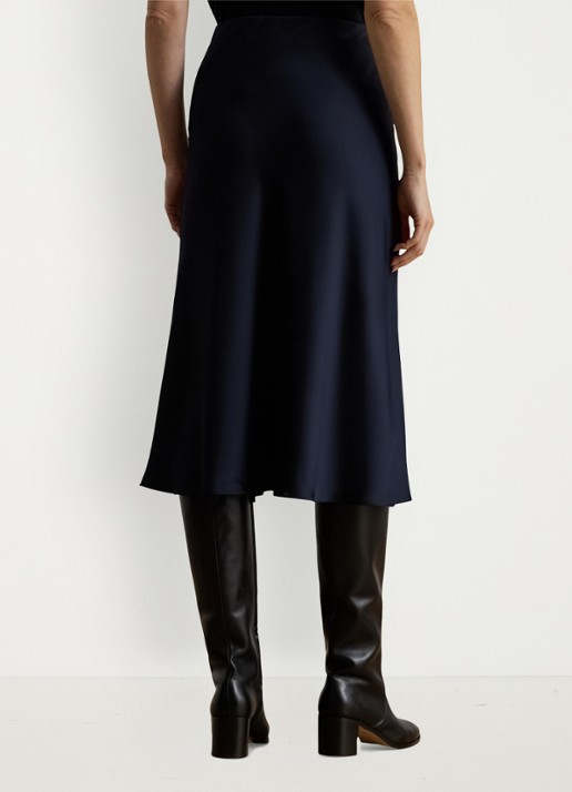 Ralph Lauren Midi rok van satijn - achterkant 3 donkerblauw
