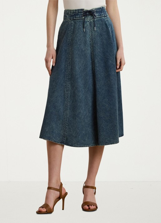 Ralph Lauren Midi spijkerrok met trekkoord