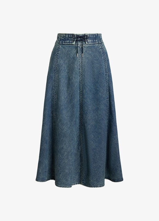 Ralph Lauren Midi spijkerrok met trekkoord - voorkant 3 denim