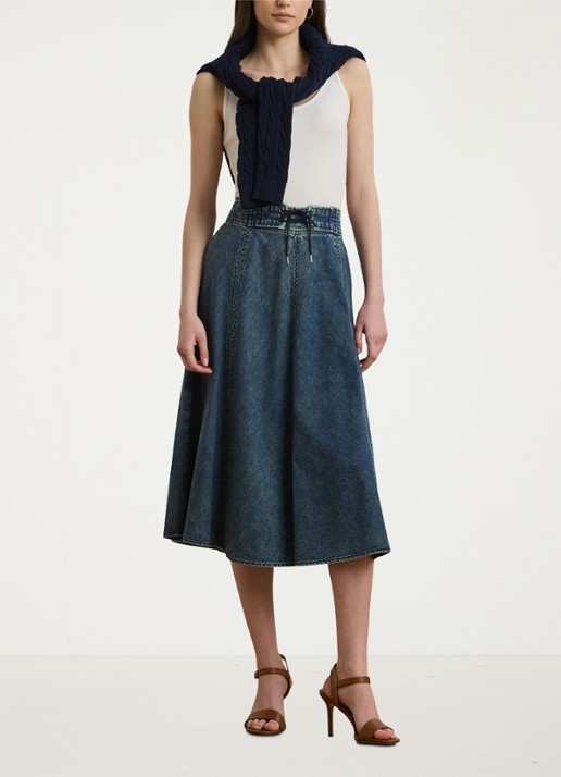 Ralph Lauren Midi spijkerrok met trekkoord - voorkant 4 denim