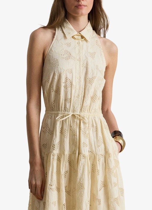 Ralph Lauren Midi tuniekjurk met broderie - detail 4 creme