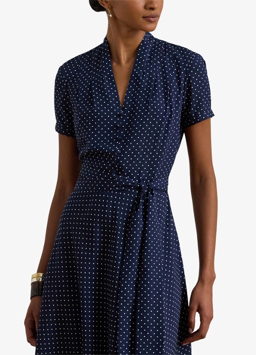 Ralph Lauren Midi tuniekjurk met stippenprint en ceintuur - detail 3 donkerblauw