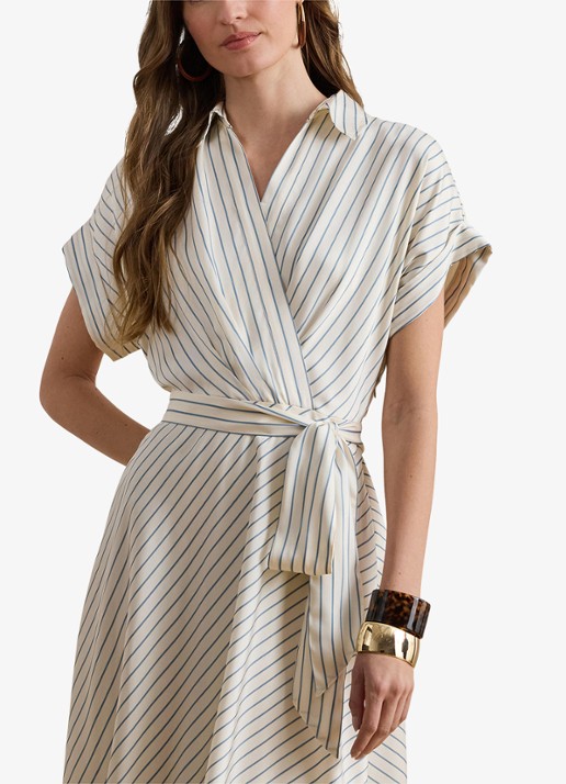 Ralph Lauren Midi wikkeljurk met streepprint - detail 2 cream blue / creme