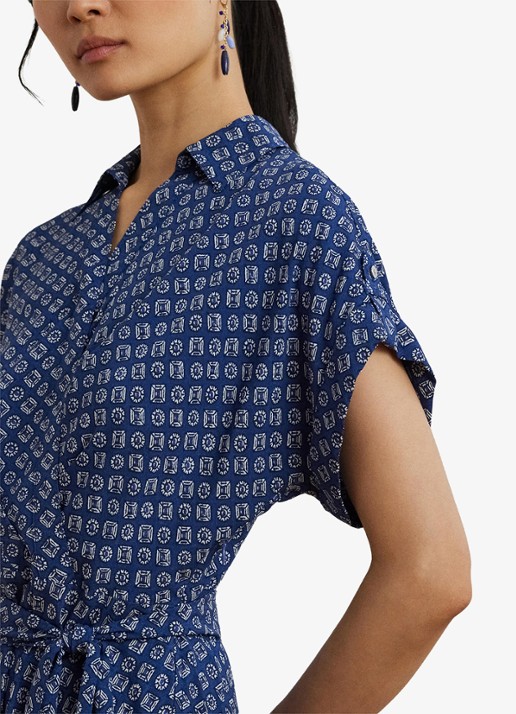 Ralph Lauren Midi wikkeljurk met strikceintuur en print - detail 5 blauw