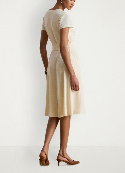 Ralph Lauren Midi wikkeljurk met strikceintuur - achterkant creme