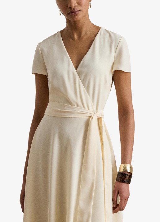 Ralph Lauren Midi wikkeljurk met strikceintuur - detail 4 creme
