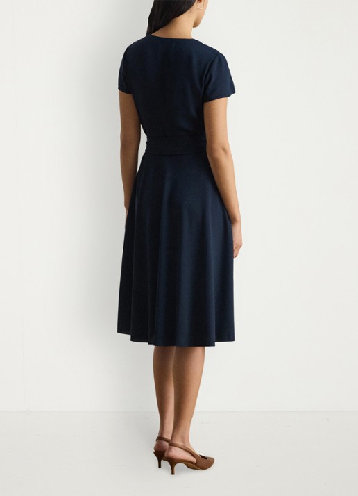 Ralph Lauren Midi wikkeljurk met strikceintuur - achterkant donkerblauw