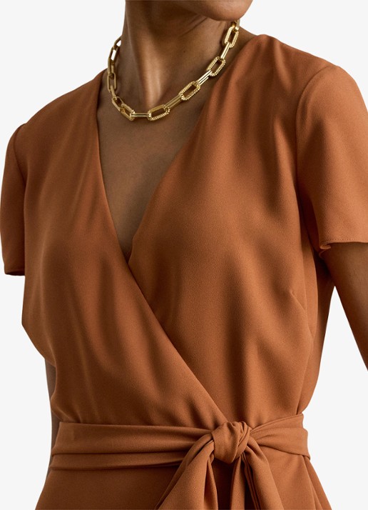 Ralph Lauren Midi wikkeljurk met strikceintuur - detail 4 red terracotta / rood