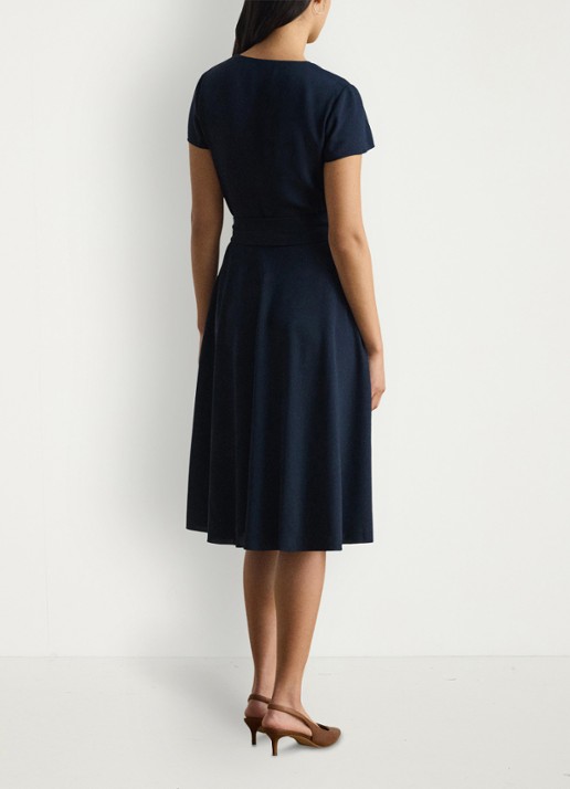 Ralph Lauren Midi wikkeljurk met strikceintuur - achterkant donkerblauw