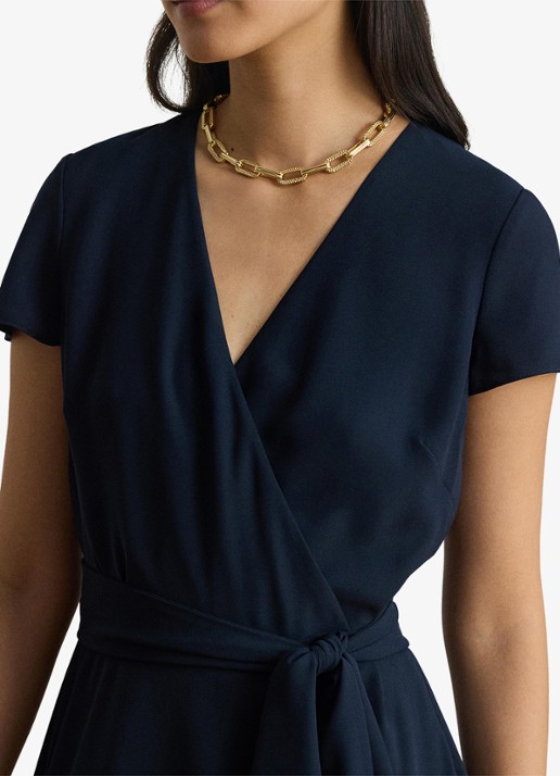 Ralph Lauren Midi wikkeljurk met strikceintuur - detail 3 donkerblauw