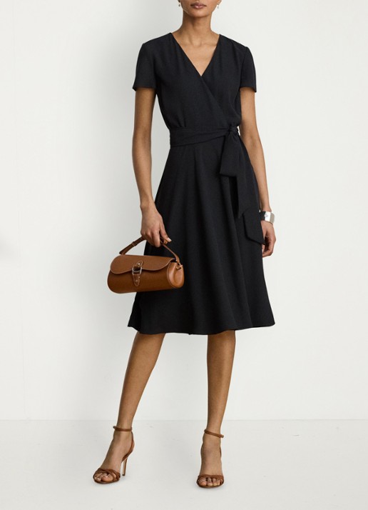 Ralph Lauren Midi wikkeljurk met strikceintuur - voorkant 4 zwart