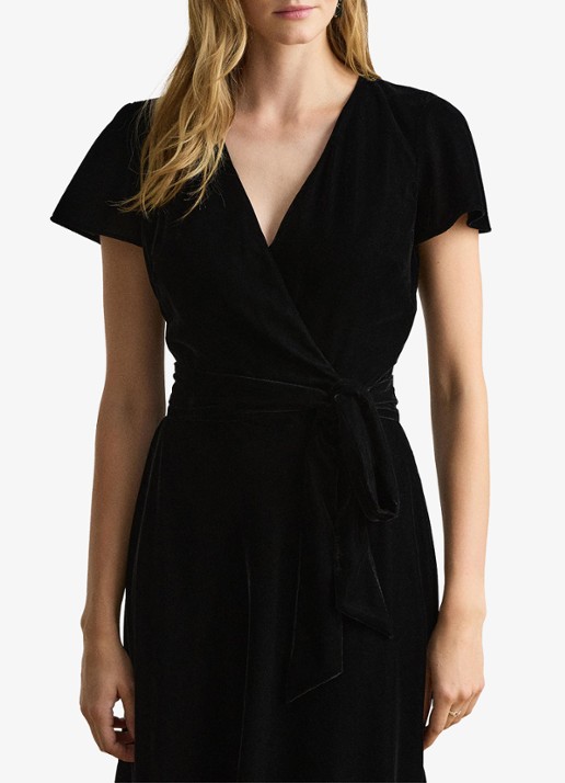 Ralph Lauren Midi wikkeljurk van fluweel met strikceintuur