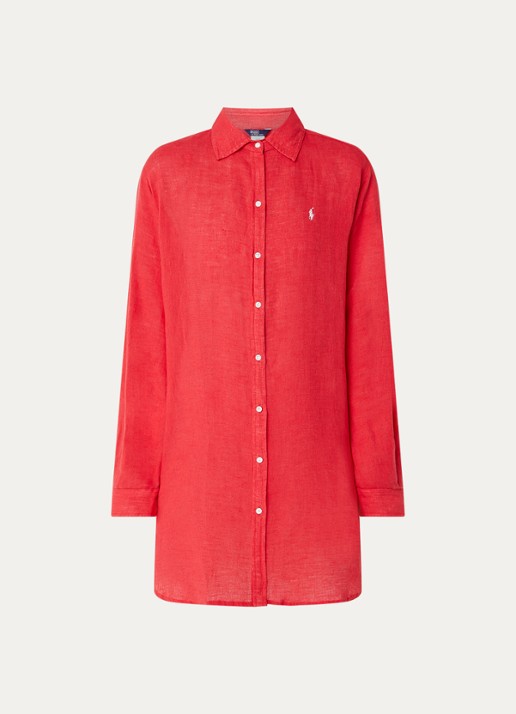Ralph Lauren Mini blousejurk van linnen - voorkant 3 rood