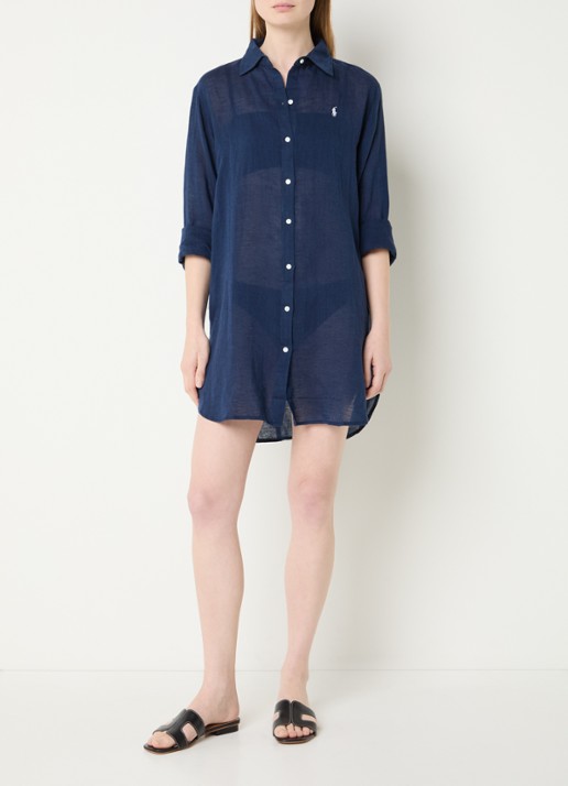 Ralph Lauren Mini blousejurk van linnen - voorkant 2 donkerblauw