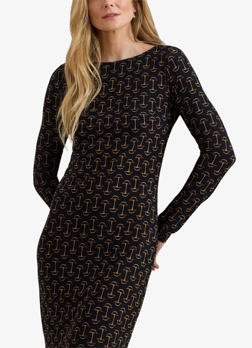 Ralph Lauren Mini jurk met boothals en grafische print - detail 3 zwart