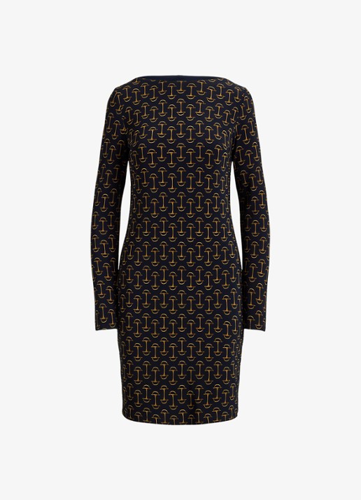 Ralph Lauren Mini jurk met boothals en grafische print - voorkant 4 zwart