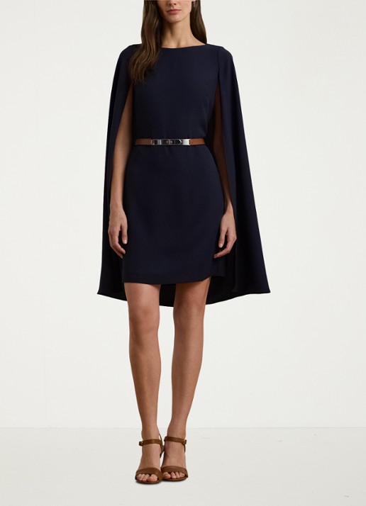 Ralph Lauren Mini jurk met cape en stretch - voorkant 5 lighthouse navy / donkerblauw