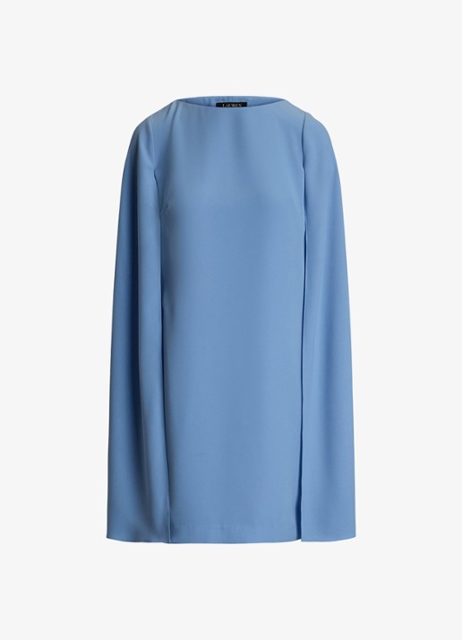 Ralph Lauren Mini jurk met cape en stretch - voorkant 4 sky blue / lichtblauw