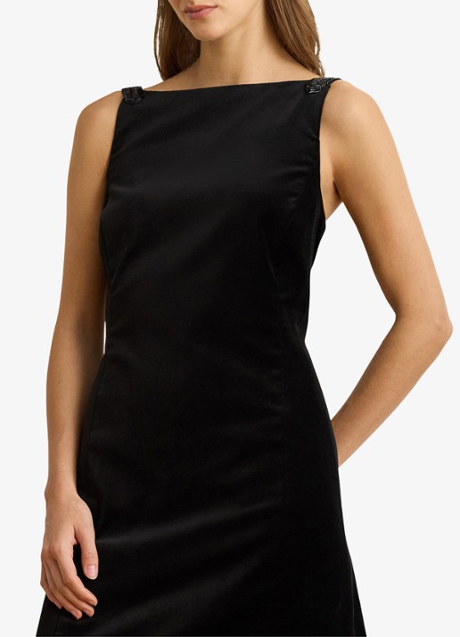 Ralph Lauren Mini jurk met kralendecoratie  - detail 3 black velvet / zwart