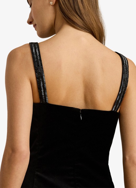 Ralph Lauren Mini jurk met kralendecoratie  - detail 4 black velvet / zwart