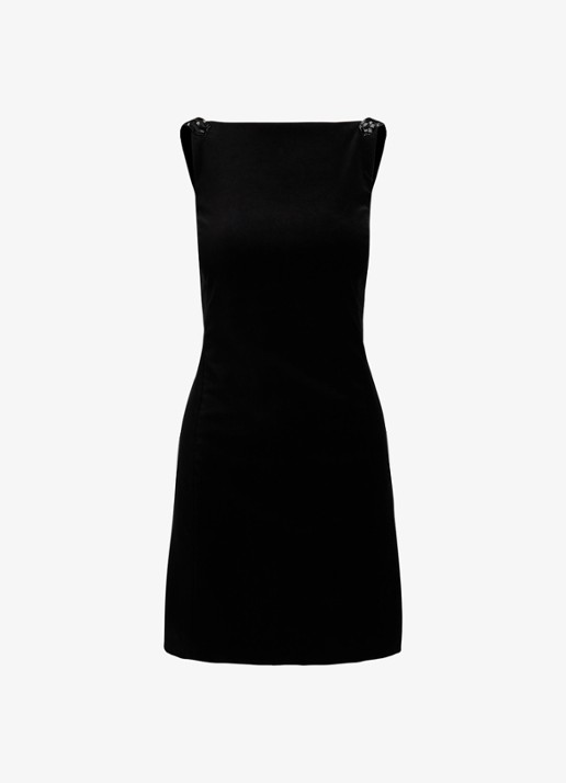 Ralph Lauren Mini jurk met kralendecoratie  - voorkant black velvet / zwart