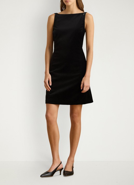 Ralph Lauren Mini jurk met kralendecoratie  - voorkant 2 black velvet / zwart