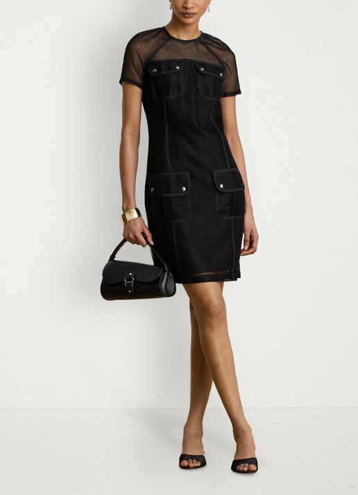 Ralph Lauren Mini jurk van mesh met opgestikte zakken - voorkant 4 zwart