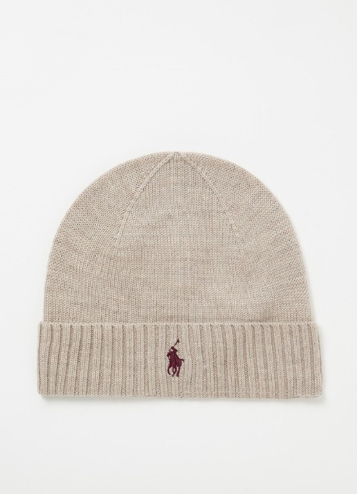 Ralph Lauren Muts van wol met logoborduring - voorkant lichtgrijs