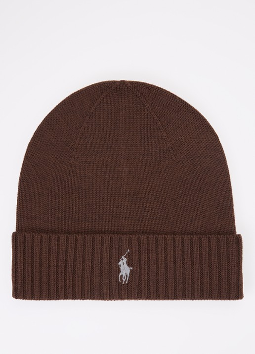 Ralph Lauren Muts van wol met logoborduring - voorkant bruin