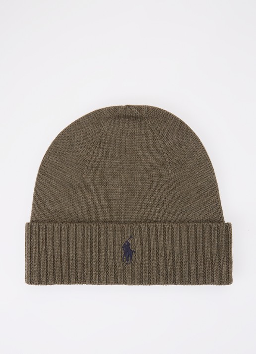 Ralph Lauren Muts van wol met logoborduring - voorkant groen