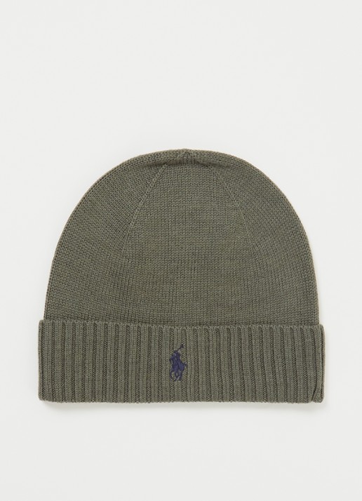 Ralph Lauren Muts van wol met logoborduring - voorkant bronsgroen