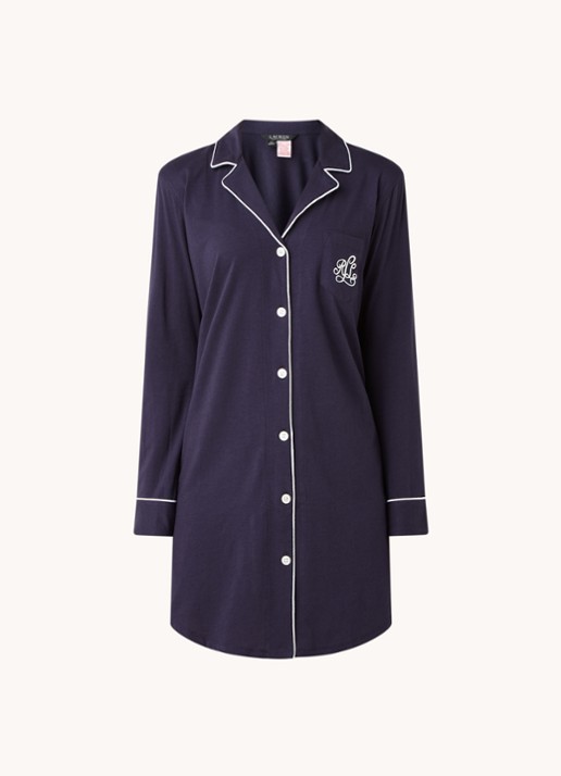 Ralph Lauren Nachthemd met logoborduring - voorkant 2 donkerblauw