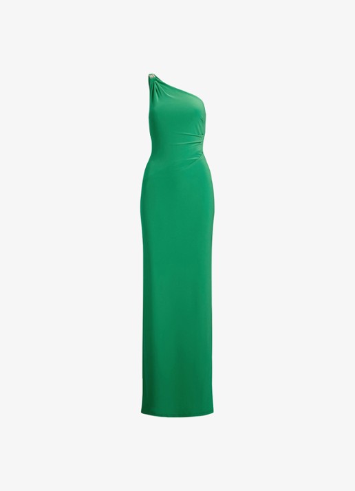 Ralph Lauren Off-shoulder maxi jurk met kettingdetail en split - voorkant stem / groen