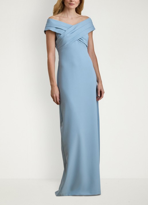 Ralph Lauren Off-shoulder maxi jurk met split - voorkant 5 blue note / blauw