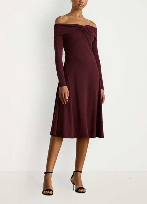 Ralph Lauren Off shoulder midi jurk met plooidetails